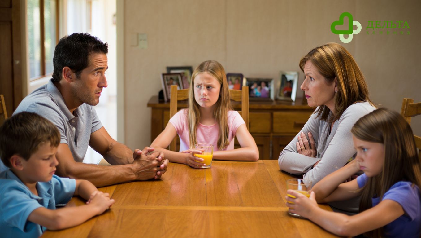Дети со взрослыми за столом
